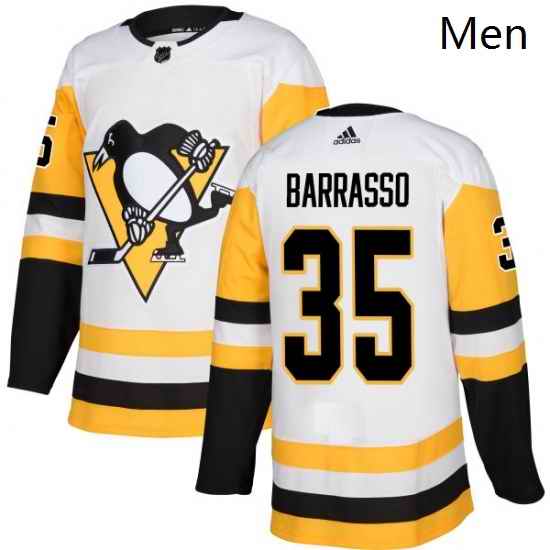 Mens Adidas Pittsburgh Penguins 35 Tom Barrasso Authentic White Away NHL Jersey